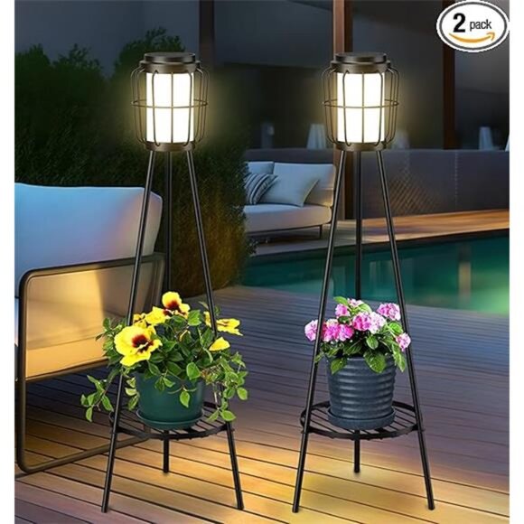2 Pack Solar Lights with Plant Stand, Outdoor Floor Lamps, Waterproof Solar - Picture 7 of 7
